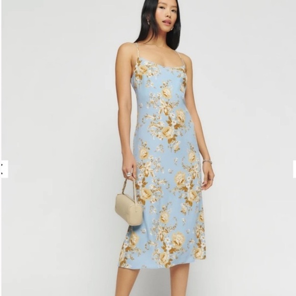 Reformation Dover Midi Slip Dress Heavenly Blue Floral - Picture 3 of 15